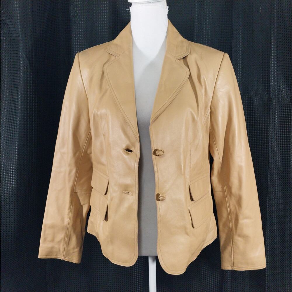 NWOT! PAMELA MCCOY! CAMEL TAN BEIGE GENUINE LEATHER KNOT DETAIL JACKET! SZ M - Picture 3 of 11